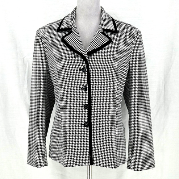 Le Suit Jackets & Blazers - Le Suit Jacket Plus Size 18 White Black Houndstooth Lined Black Trim Blazer